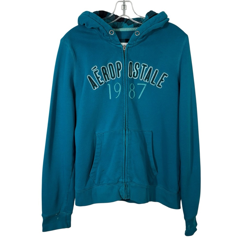 Vintage Y2K Aeropostale Spellout Full Zip Lined Plaid Hood Embroidered Hoodie XL